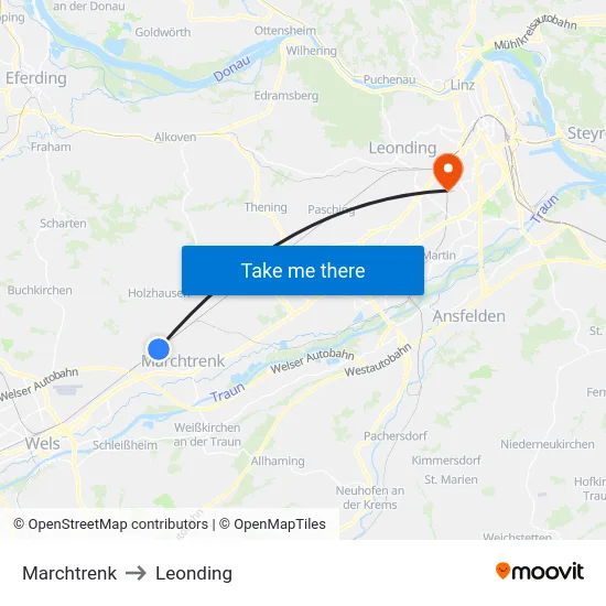 Marchtrenk to Leonding map