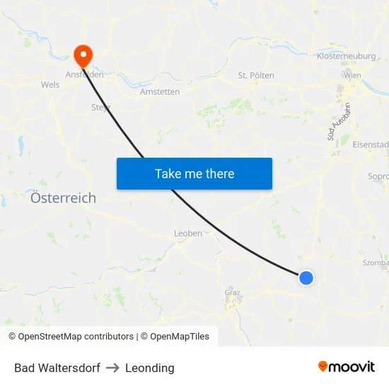 Bad Waltersdorf to Leonding map