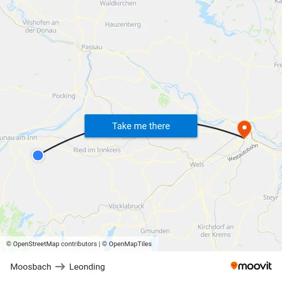 Moosbach to Leonding map