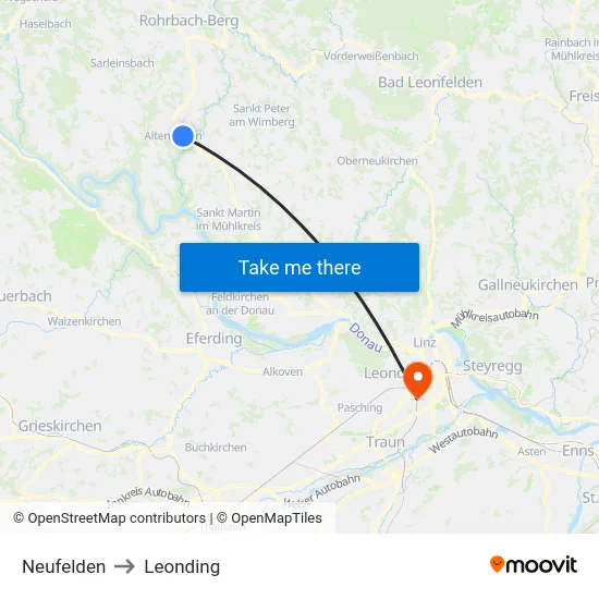 Neufelden to Leonding map