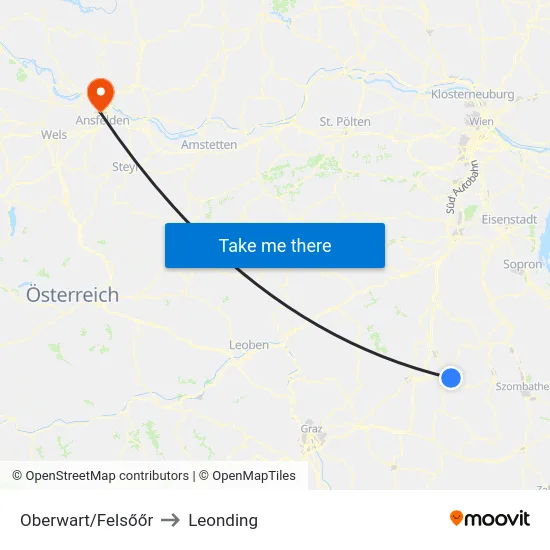 Oberwart/Felsőőr to Leonding map