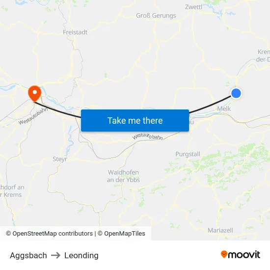 Aggsbach to Leonding map