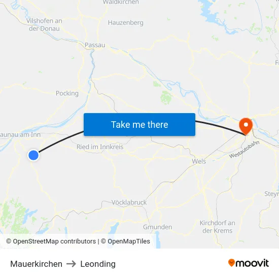 Mauerkirchen to Leonding map