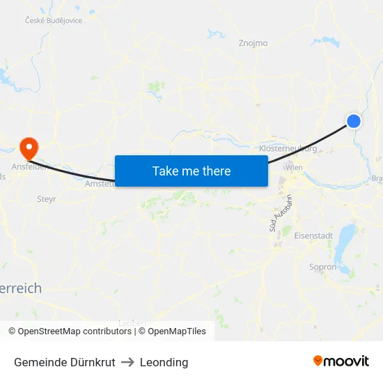Gemeinde Dürnkrut to Leonding map