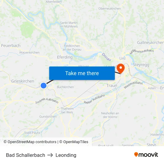 Bad Schallerbach to Leonding map