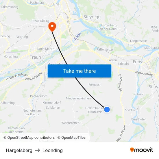 Hargelsberg to Leonding map