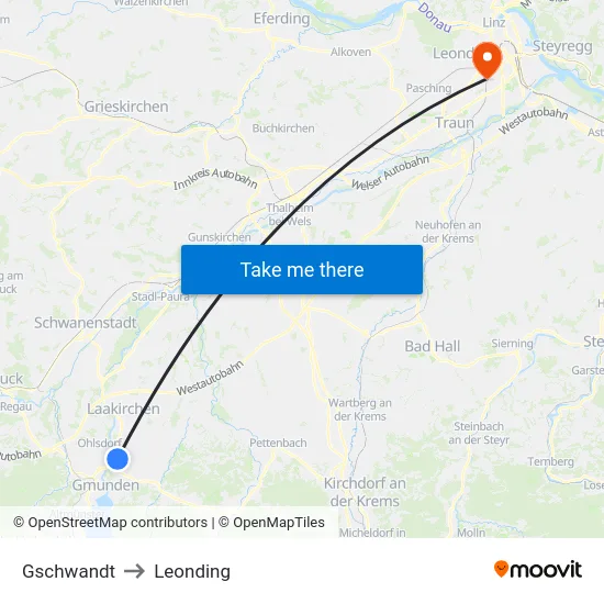 Gschwandt to Leonding map