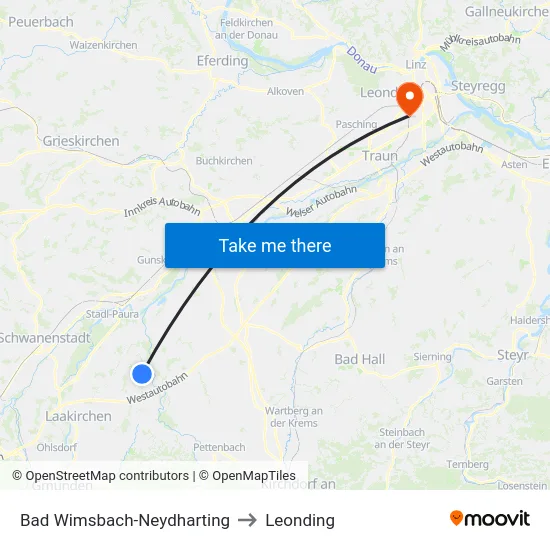 Bad Wimsbach-Neydharting to Leonding map