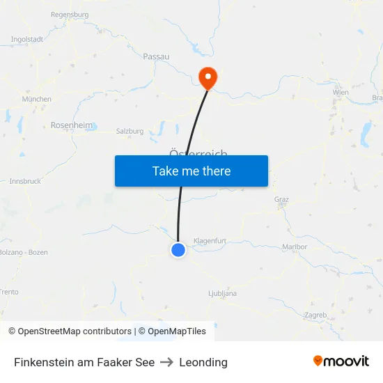 Finkenstein am Faaker See to Leonding map