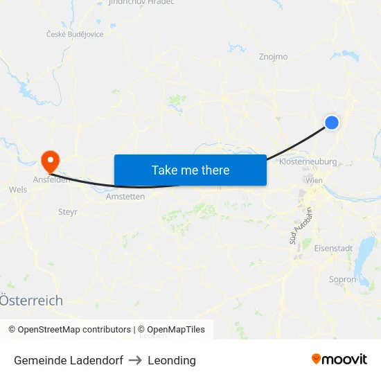 Gemeinde Ladendorf to Leonding map