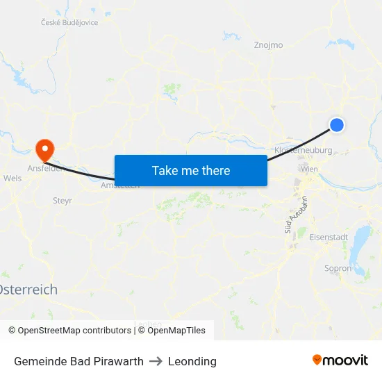 Gemeinde Bad Pirawarth to Leonding map