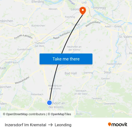 Inzersdorf Im Kremstal to Leonding map