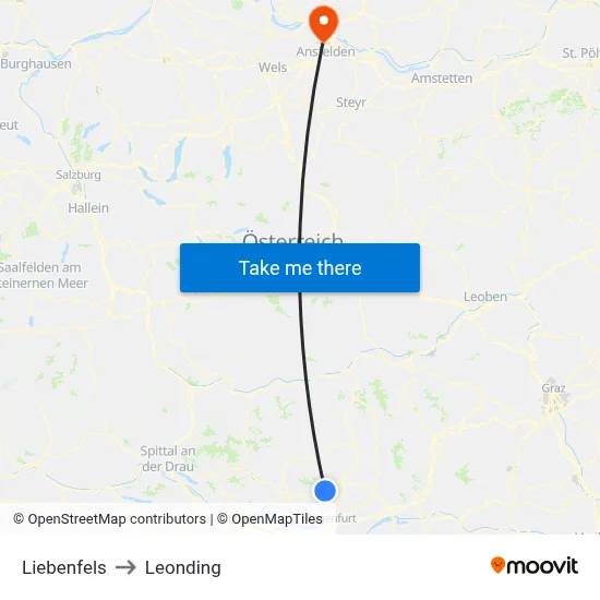 Liebenfels to Leonding map