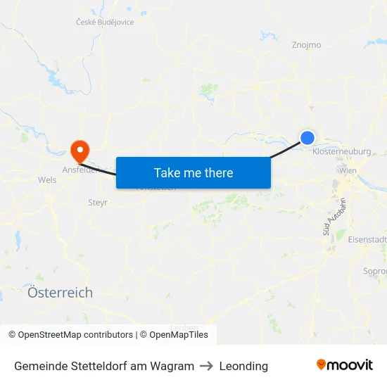 Gemeinde Stetteldorf am Wagram to Leonding map