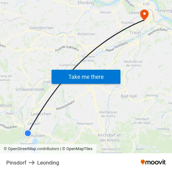 Pinsdorf to Leonding map