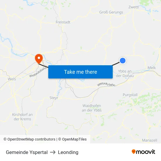 Gemeinde Yspertal to Leonding map