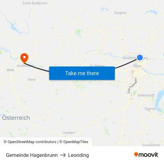 Gemeinde Hagenbrunn to Leonding map