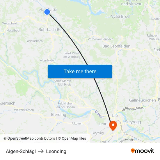 Aigen-Schlägl to Leonding map