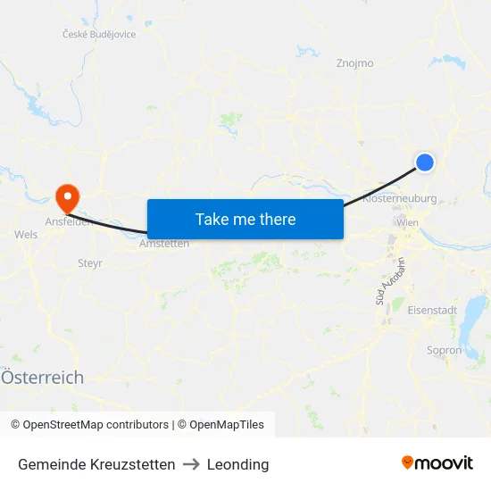 Gemeinde Kreuzstetten to Leonding map