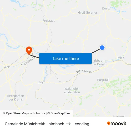 Gemeinde Münichreith-Laimbach to Leonding map