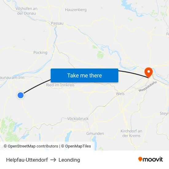 Helpfau-Uttendorf to Leonding map