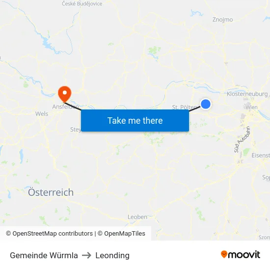 Gemeinde Würmla to Leonding map