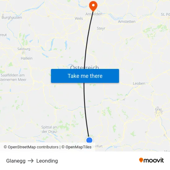 Glanegg to Leonding map