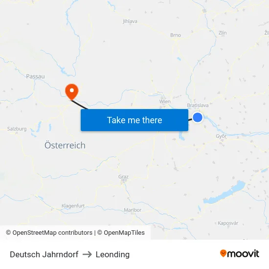 Deutsch Jahrndorf to Leonding map
