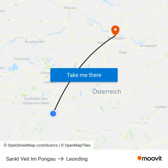 Sankt Veit Im Pongau to Leonding map