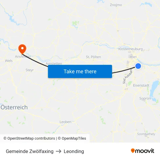 Gemeinde Zwölfaxing to Leonding map