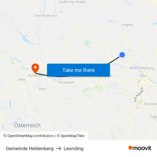 Gemeinde Heldenberg to Leonding map
