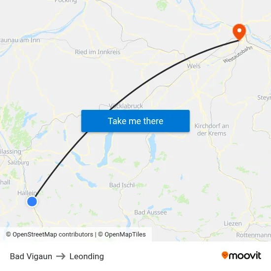 Bad Vigaun to Leonding map