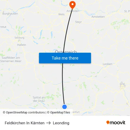 Feldkirchen In Kärnten to Leonding map