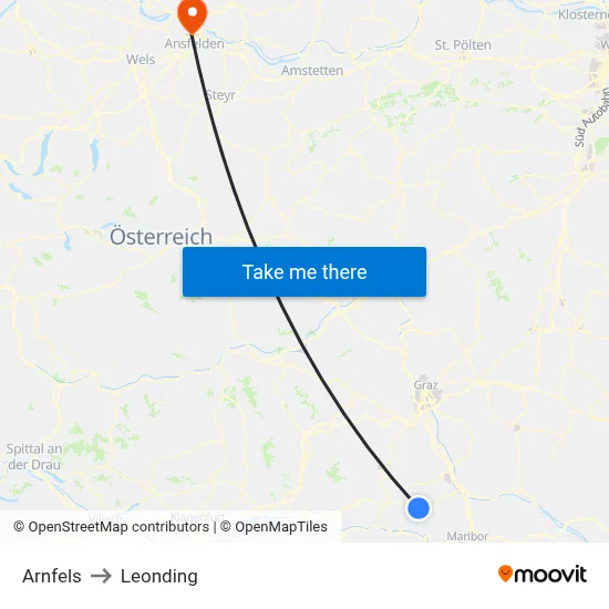 Arnfels to Leonding map