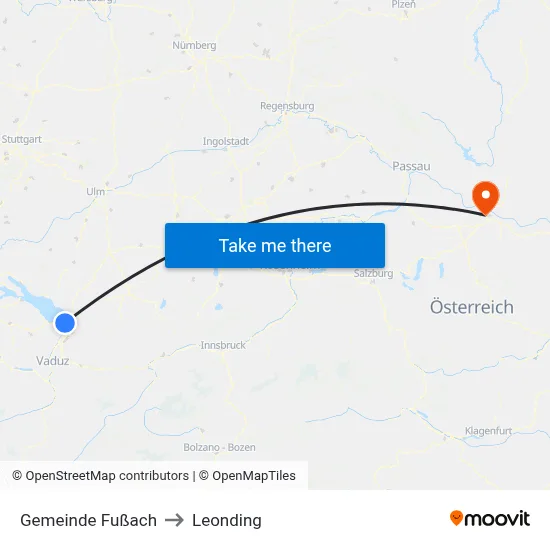Gemeinde Fußach to Leonding map