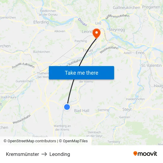 Kremsmünster to Leonding map