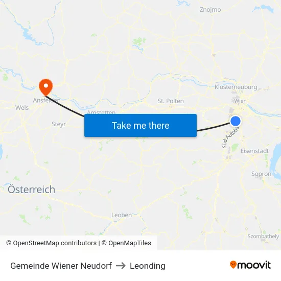 Gemeinde Wiener Neudorf to Leonding map