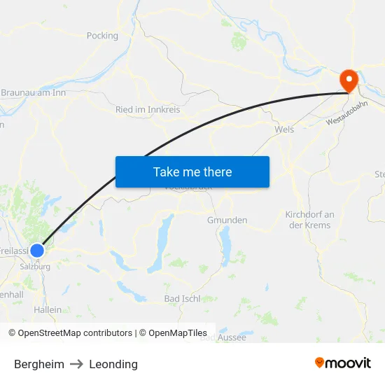 Bergheim to Leonding map