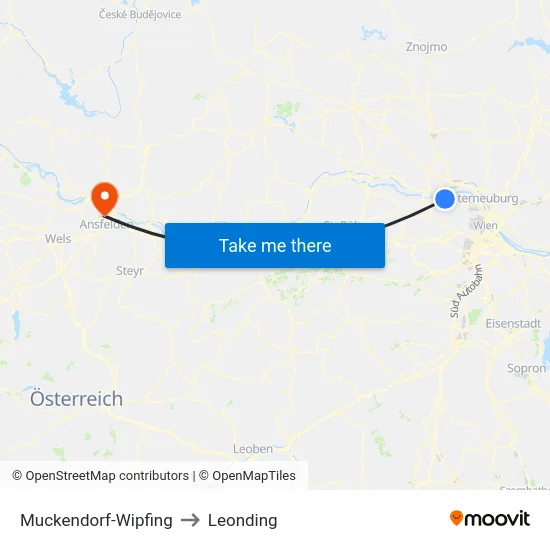 Muckendorf-Wipfing to Leonding map