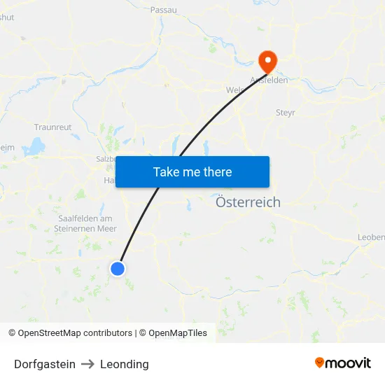 Dorfgastein to Leonding map