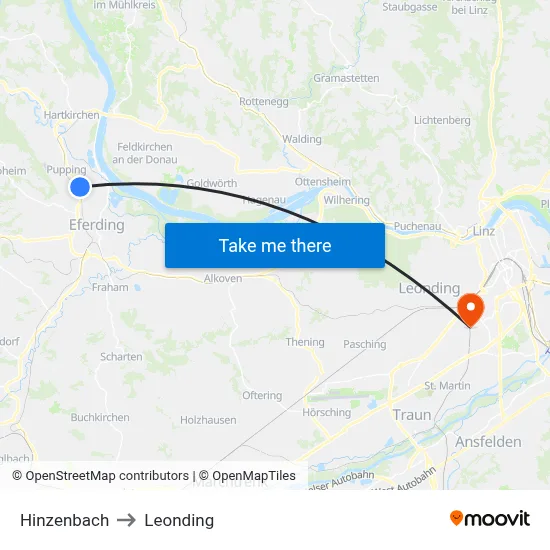 Hinzenbach to Leonding map