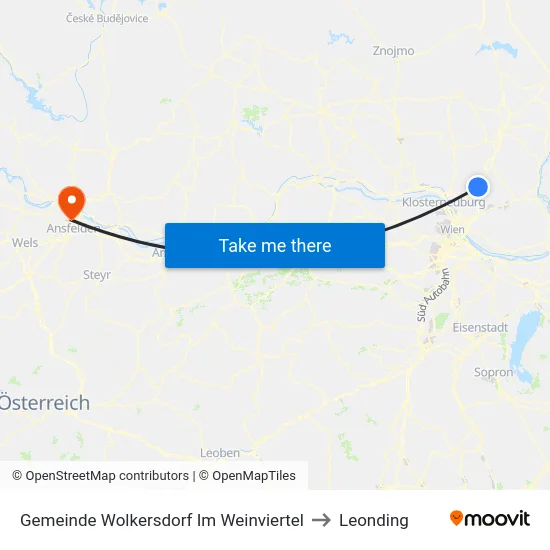 Gemeinde Wolkersdorf Im Weinviertel to Leonding map