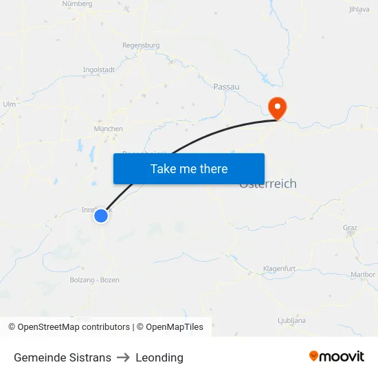 Gemeinde Sistrans to Leonding map