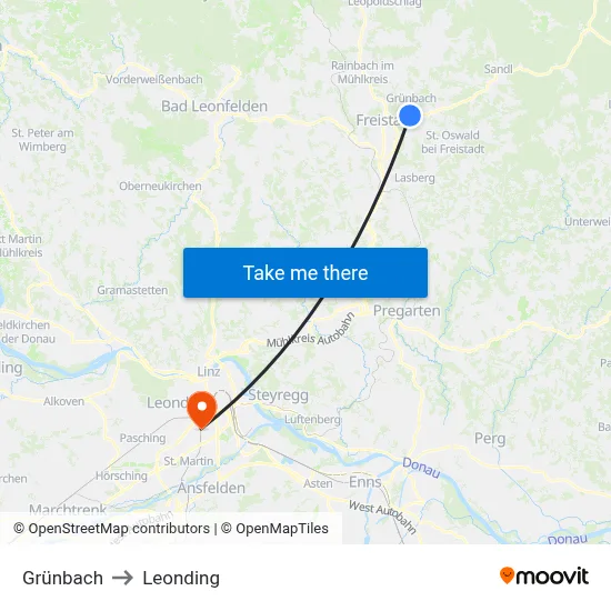 Grünbach to Leonding map