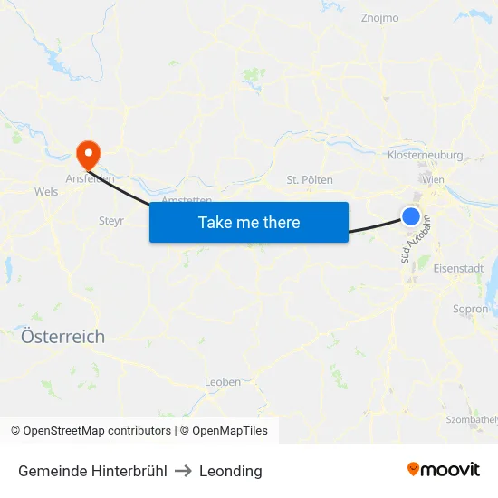 Gemeinde Hinterbrühl to Leonding map