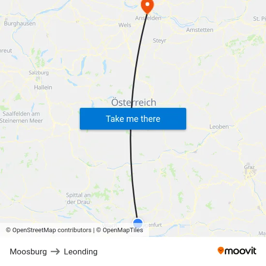Moosburg to Leonding map