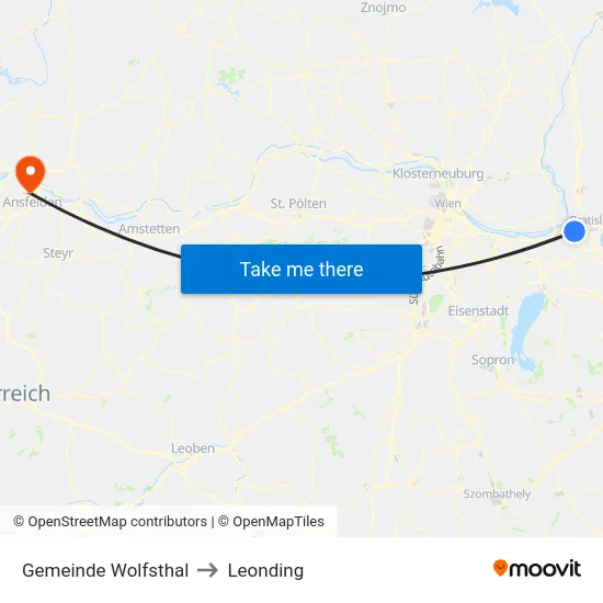 Gemeinde Wolfsthal to Leonding map