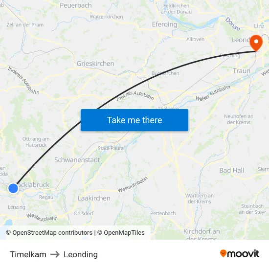 Timelkam to Leonding map