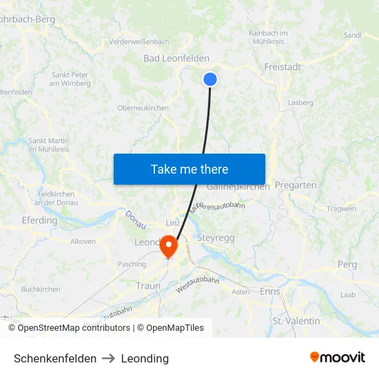 Schenkenfelden to Leonding map
