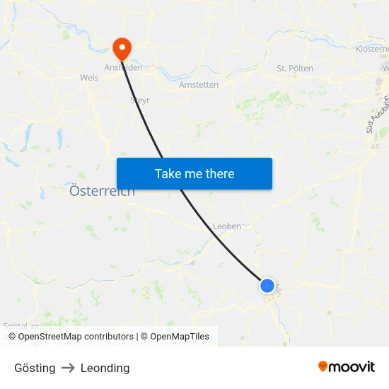 Gösting to Leonding map